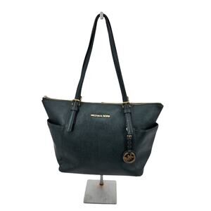 Michael Kors East West Green Jetset Leather Top Zip Handbag Purse Tote